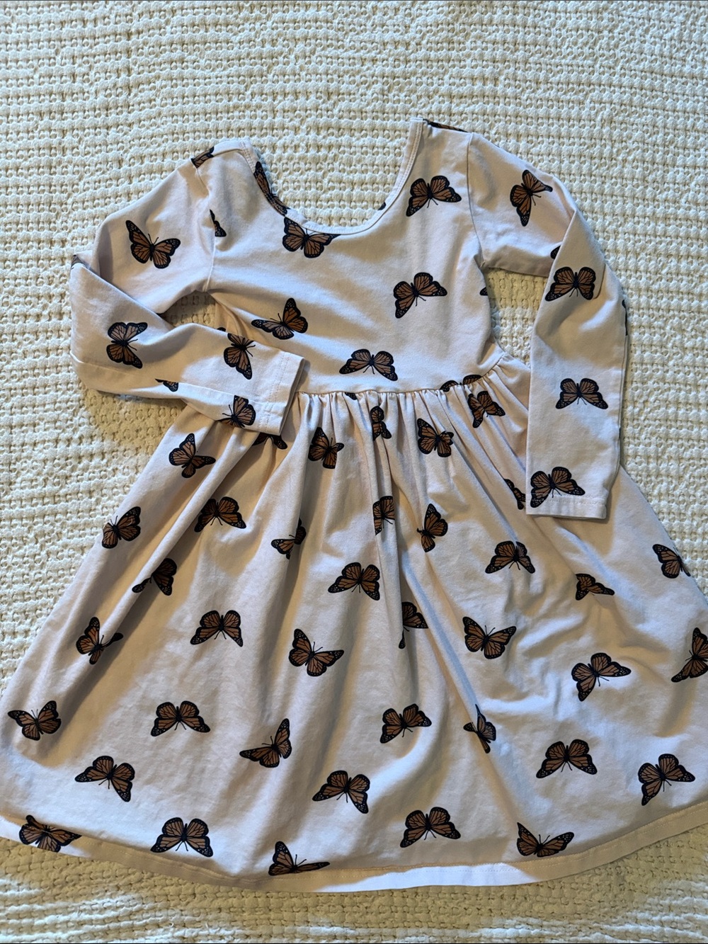 Girls Pink Butterfly Long-Sleeve Dress